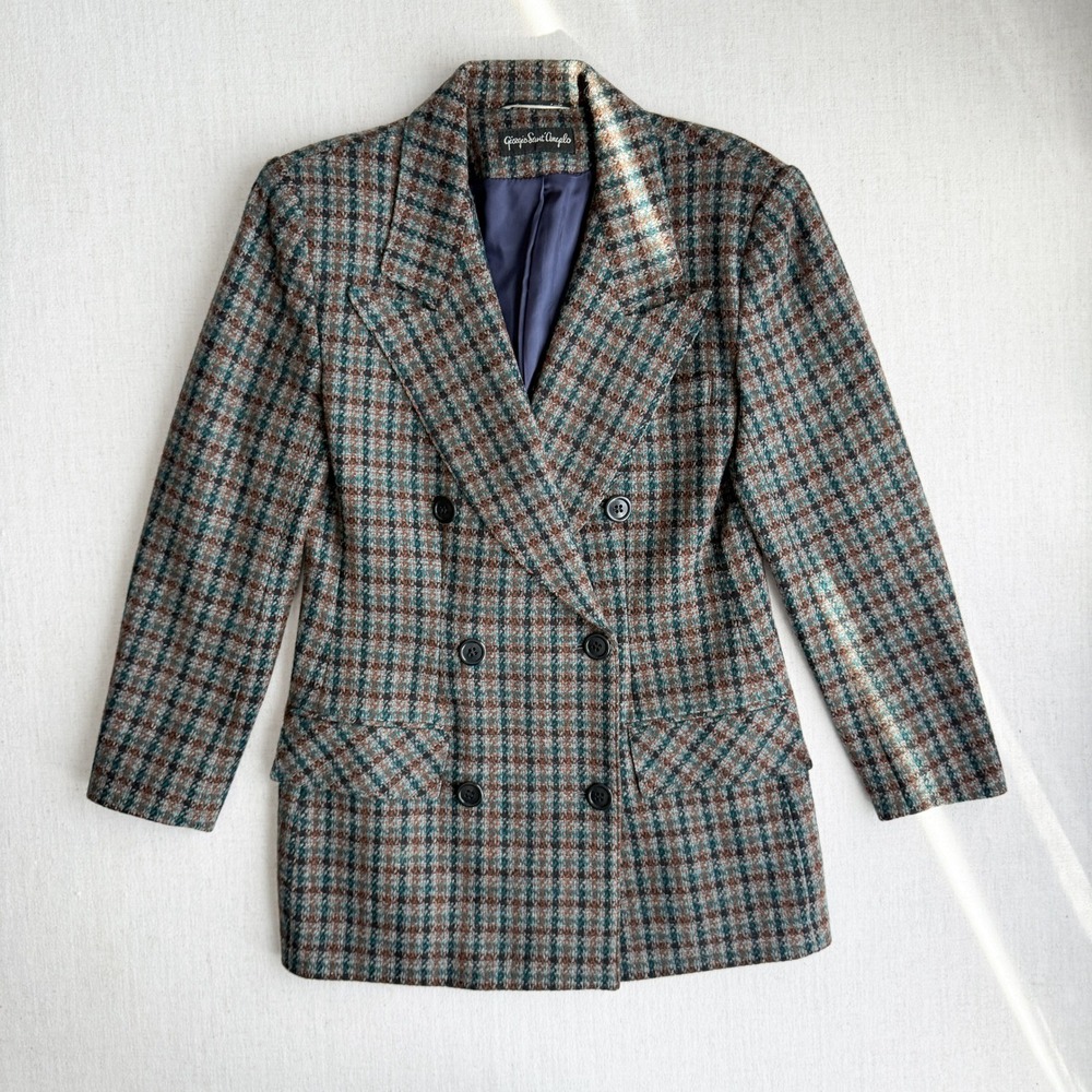 Giorgio Sant Angelo‎ vtg gray plaid wool blazer jacket